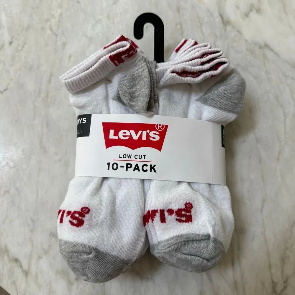 Levi's Kids boys 10 pairs low cut Socks size M shoe size 5-7Y NWT